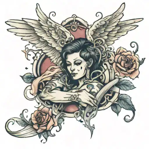 angel shoots a developed heart with a band-aid tattoo design idea