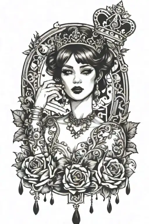 nora with a tiara hanging over the n roll inspired tattoo design idea