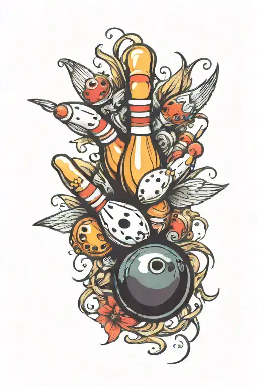 bowling ball and pins tattoo design idea
