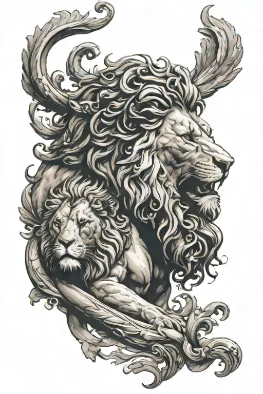 greek god and lion tattoo design idea