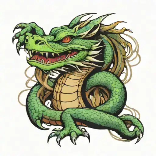Japanese water dragon wrapped round arm from the shoulder down to the arm fold tattoo design idea