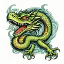 Japanese water dragon wrapped round arm from the shoulder down to the arm fold tattoo design idea