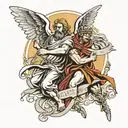 Tattoo of the Bible verse John 13:7 , with mythology angels like the Sistine chapel on arm tattoo design idea