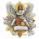 Tattoo of the Bible verse John 13:7 , with mythology angels like the Sistine chapel on arm tattoo design idea