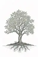 black and white  olive tree on hill with roots tattoo design idea