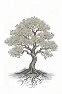 black and white  olive tree on hill with roots tattoo design idea