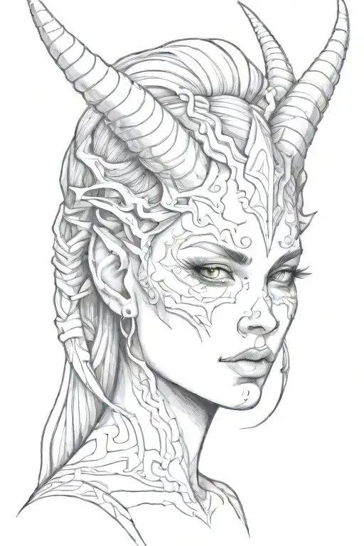 Face demon girl small horns tattoo design idea
