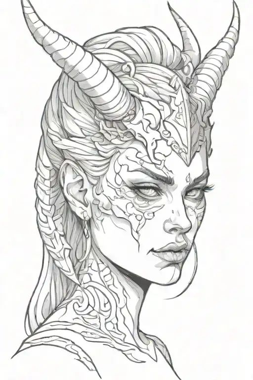 Face demon girl small horns tattoo design idea
