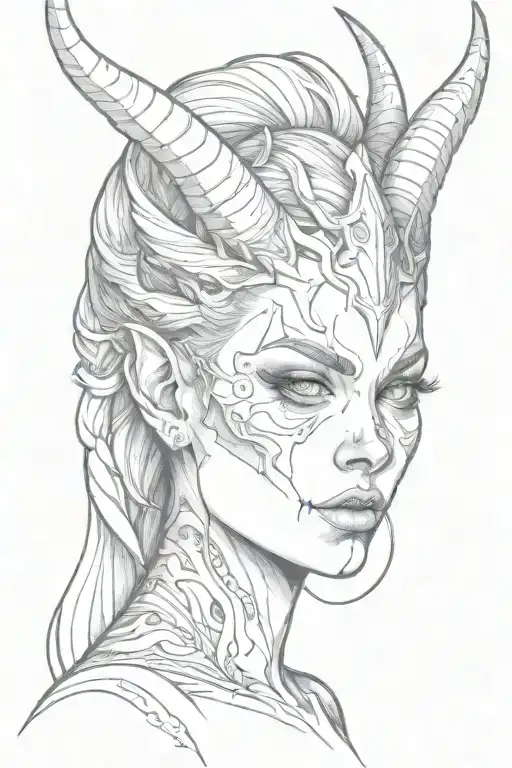 Face demon girl small horns tattoo design idea