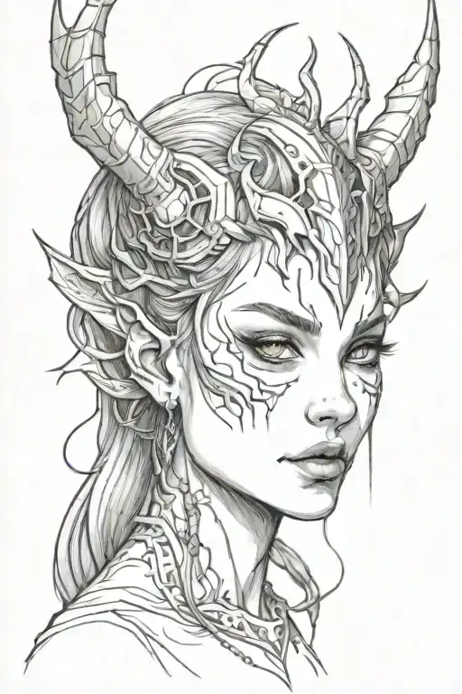 Face demon girl small horns tattoo design idea