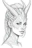 Face demon girl small horns tattoo design idea