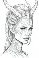 Face demon girl small horns tattoo design idea