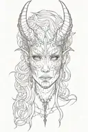 Face demon girl small horns tattoo design idea