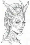 Face demon girl small horns tattoo design idea