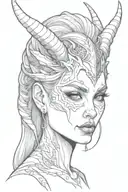 Face demon girl small horns tattoo design idea