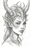 Face demon girl small horns tattoo design idea