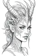 Face demon girl small horns tattoo design idea