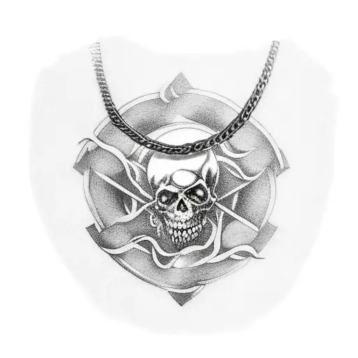 a chain around the neck with three deadly sins on it, depicted as in the anime 7 deadly sins. sins that should be chaine tattoo design idea