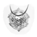 a chain around the neck with three deadly sins on it, depicted as in the anime 7 deadly sins. sins that should be chaine tattoo design idea