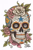 sugar skull Dallas cowboys girly with peony flowers surrounding tattoo design idea