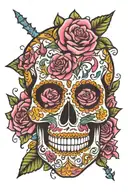 sugar skull Dallas cowboys girly with peony flowers surrounding tattoo design idea
