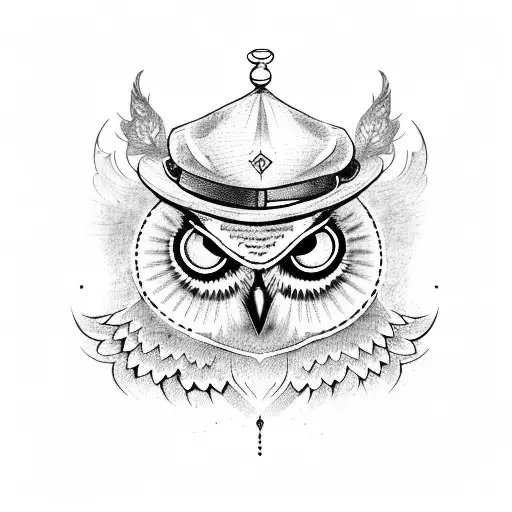 An owl wearing a seafarer's hat tattoo design idea