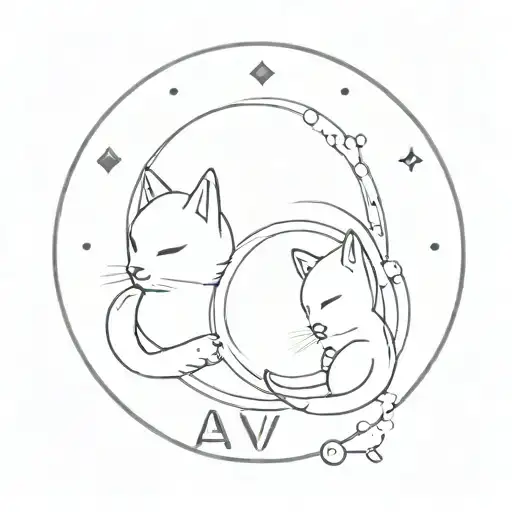 two cats, one white one orange with spots on him,  in a circle with the letters AV between them tattoo design idea
