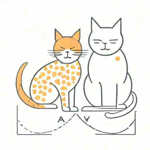 two cats, one white one orange with spots on him,  in a circle with the letters AV between them tattoo design idea