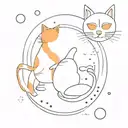 two cats, one white one orange with spots on him,  in a circle with the letters AV between them tattoo design idea