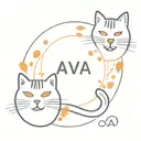 two cats, one white one orange with spots on him,  in a circle with the letters AV between them tattoo design idea