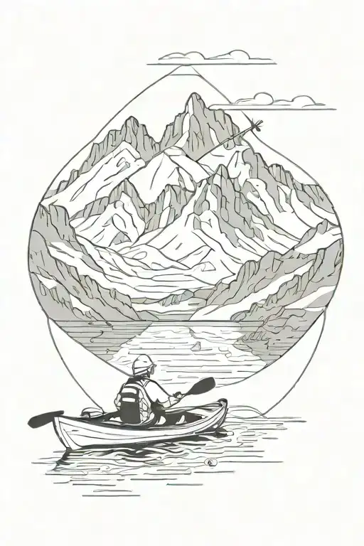 compas, kayak, mountains inside tattoo design idea