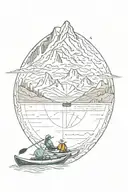 compas, kayak, mountains inside tattoo design idea