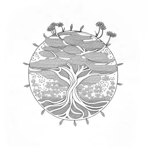 yggdrasil tree with koi and daisy tattoo design idea