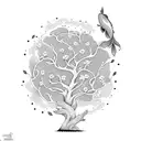 yggdrasil tree with koi and daisy tattoo design idea