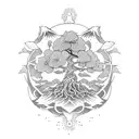 yggdrasil tree with koi and daisy tattoo design idea