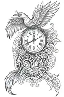 clock , phoenix, change, new beginning  tattoo design idea