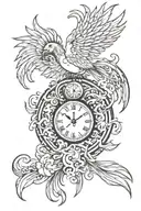 clock , phoenix, change, new beginning  tattoo design idea