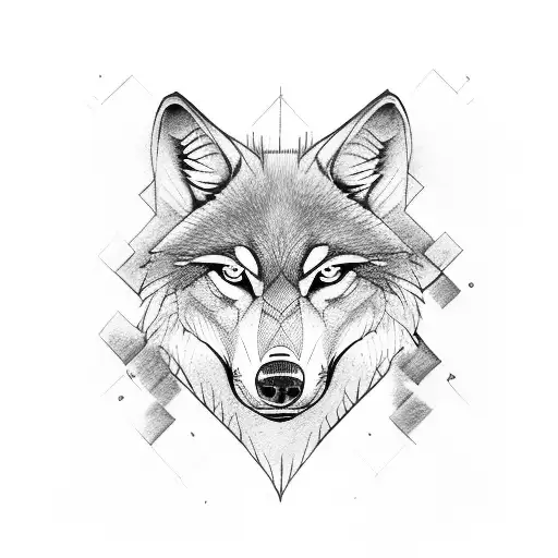 a wolf head with blue eyes; 2 arrows behind him tattoo design idea
