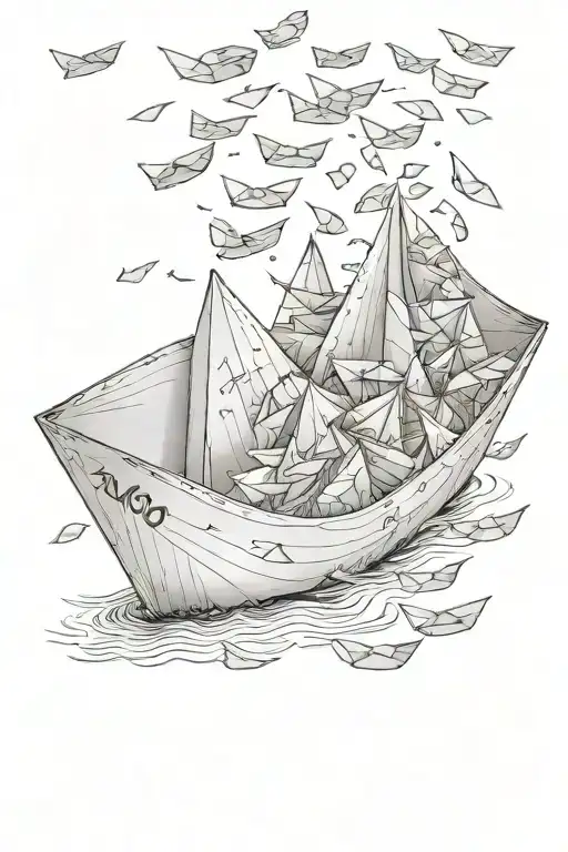 100 euros in shape of a paper boat tattoo design idea