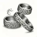 Interlocking wedding rings with intricate floral patterns intertwined tattoo design idea
