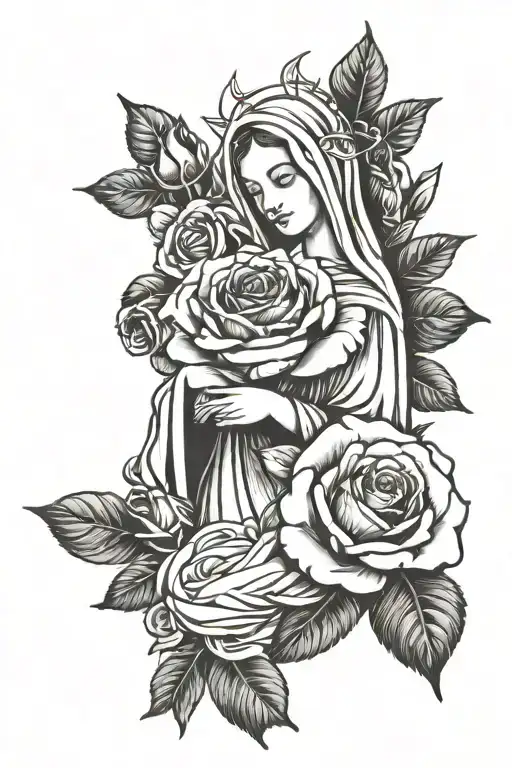 roses and virgin Mary  tattoo design idea