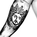 minimalistic forearm sleeve marcus aurelius including laurel wreath's  tattoo design idea