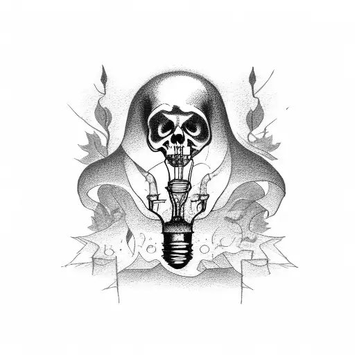 grim reaper holding light bulb tattoo design idea