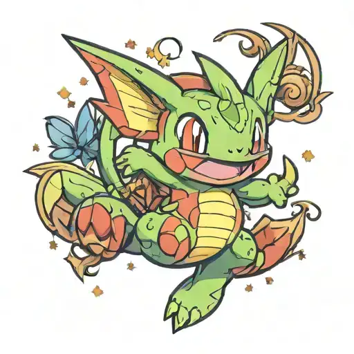 Pokemon Evee Treecko Larvitar jumping around tattoo design idea