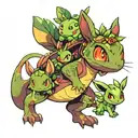 Pokemon characters: evee, treecko, larvitar pokemon tattoo design idea