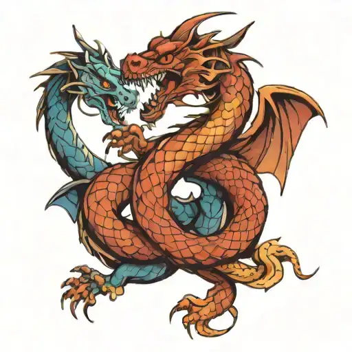 dragon and snake intertwined tattoo design idea