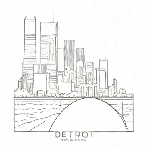 fine line doodle of Detroit cityscape tattoo design idea