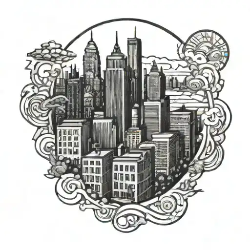 fine line doodle of Detroit cityscape tattoo design idea