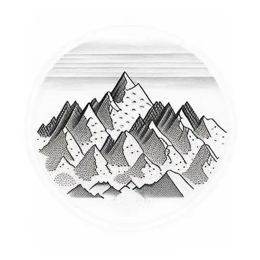 mountains and river in diamond border tattoo design idea