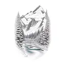 mountains and river in diamond border tattoo design idea